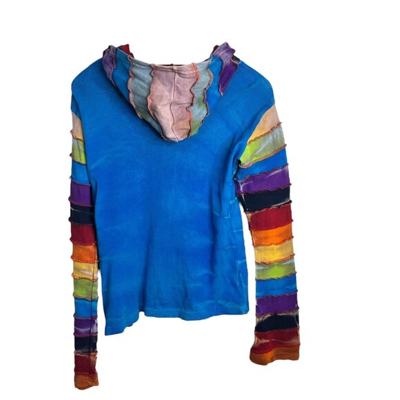 Clothing in Nepal Rainbow Patchwork Hoodie Embroidered Boho Artsy Gypsy Size S/M - Picture 5 of 6
